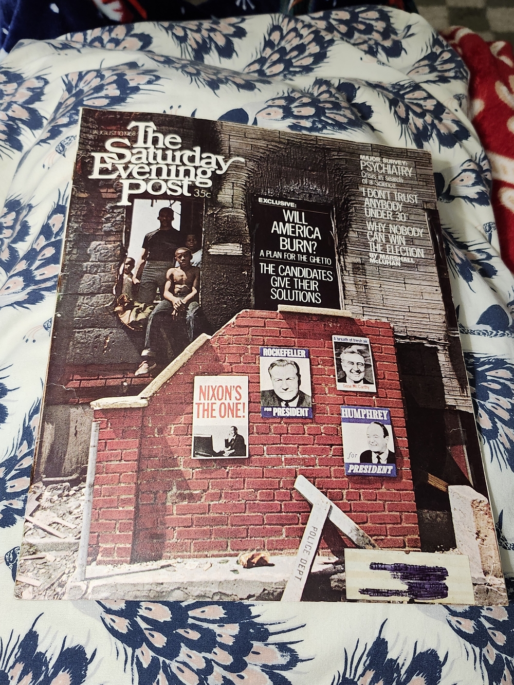 Vintage Aug. 10, 1968 The Saturday Evening Post-"Will America Burn?"